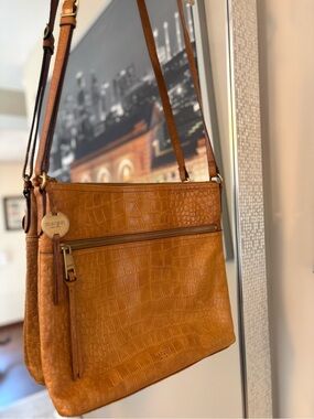 Margot New York Croc-Embossed Crossbody in Caramel Tan